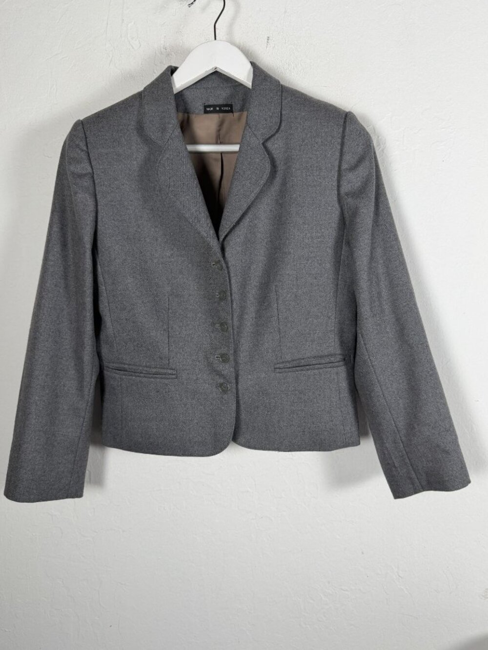 Vintage Winlit Womens Wool Gray Cropped Blazer Jacket Size 9/10 Made in Korea